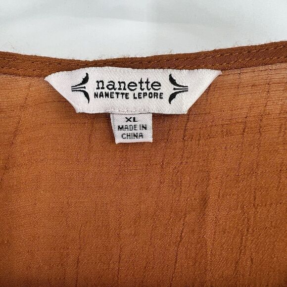Nanette Lepore Rust Blouse XL Ruffle Crochet Flutter Boho Festival Hippie - Picture 4 of 8